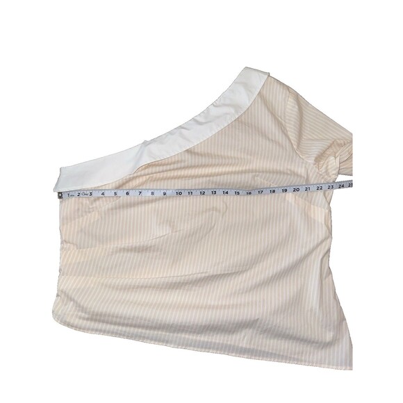 Express One Shoulder Stripe Poplin Shirt Peach White Pleated Long Sleeve NWT XL - Picture 9 of 12